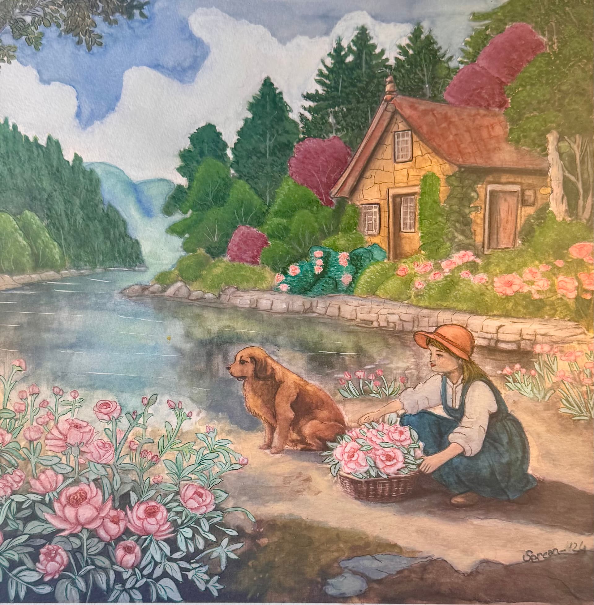 GÜL SEPETLİ KIZ VE KÖPEĞİ - Görsel 1