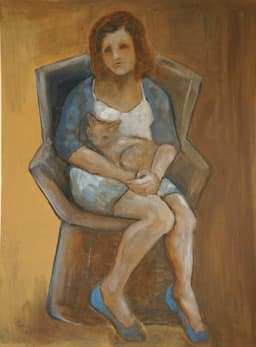 Girl with siamese cat - Görsel 1